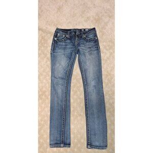 Miss Me Jeans Women's Size 25x31 Signature Straight Dark Wash Bling Flap Pocket